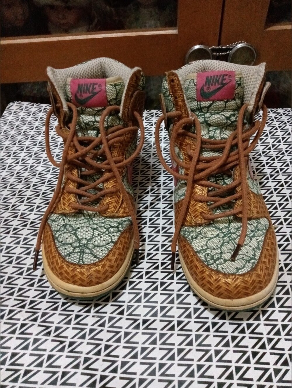 Nike High-Top Sneakers in Copper Brown and Green